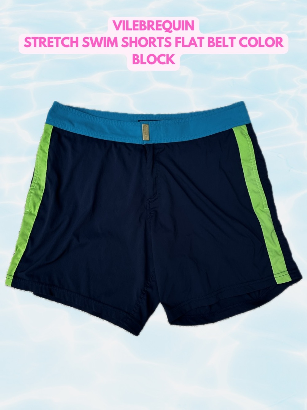 VILEBREQUIN MEN STRETCH SWIM SHORTS FLAT BELT COLOR BLOCK